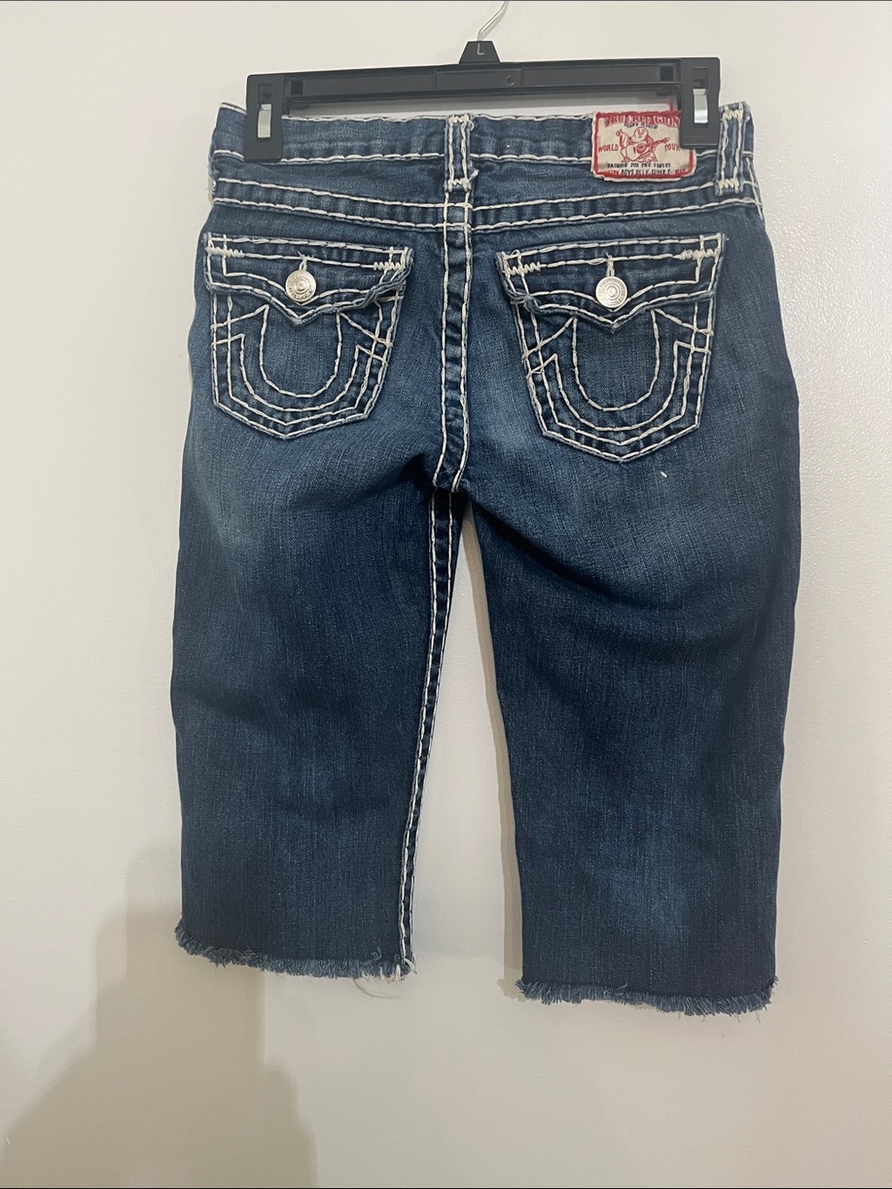 True Religion Boys Dark Blue Denim Cutoff Denim Shorts with Contrast Stitching